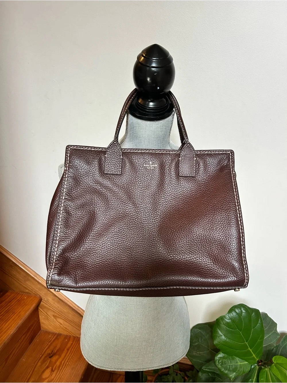kate spade Pebbled Leather Tote in Dark Brown